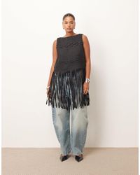ARRANGE - Curve Lattice Hand-woven Top With Fringe Hem - Lyst