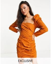 Missguided Milkmaid Puff Sleeve Mini Dress - Orange