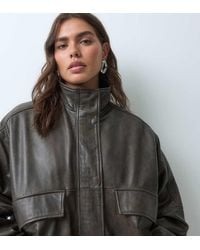 ASOS - Asos Design Curve Real Leather Oversized Bomber Jacket - Lyst