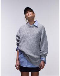 TOPSHOP - Knitted Exposed Seam Fluffy Crew Neck Oversized Jumper - Lyst
