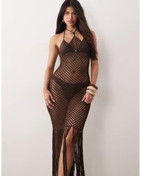 Kaiia - Exclusive Premium Halterneck Crochet Tassel Hem Maxi Dress - Lyst