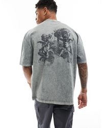 ASOS - T-shirt oversize grigio slavato con stampa rinascimentale sul retro - Lyst