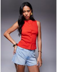 ASOS - Wide Neck Ribbed Button Through Tank Top - Lyst