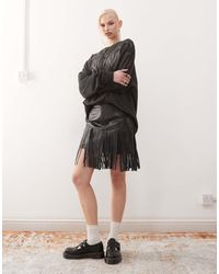 Barneys Originals - Real Leather Fringe Skirt - Lyst