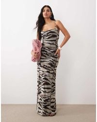 ASOS - Printed Square Neck Strappy Maxi Dress With Lace Up Back Detail - Lyst