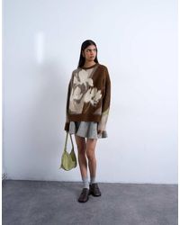 TOPSHOP - Knit Blurred Floral Sweater - Lyst