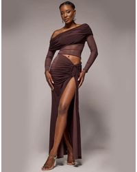 Goddiva - Super Split Front Drawstring Maxi Skirt - Lyst