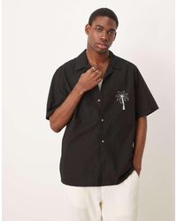 ASOS - Camicia Comoda Nera Con Rever E Stampa Di Palma Sul Petto E Sul Retro - Lyst