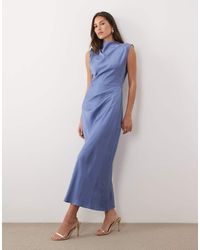ASOS - Satin High Neck Pleated Bodice Midi Dress - Lyst