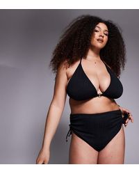 ASOS - Asos Design Curve Tayla High Apex Triangle Bikini Top With Gold Bead Trim - Lyst