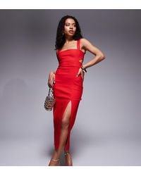 Vesper Petite - Midaxi Jurk Van Bengaline Met Vierkante Hals, Uitsnijding En Hoge Split - Lyst