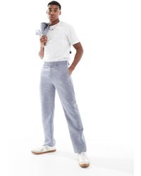 ASOS - Pantalones De Traje Azules De Pernera Recta De Tejido Texturizado De - Lyst