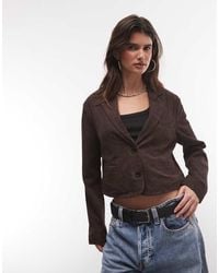 AllSaints - Apton Co-Ord Suede Leather Cropped Blazer - Lyst