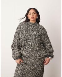 ARRANGE - Curve Cable Knit High Neck Jumper With Volume Sleeve - Lyst