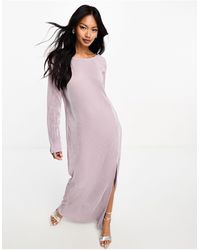 Y.A.S - Bridesmaid Plisse Long Sleeved Maxi Dress With Split - Lyst