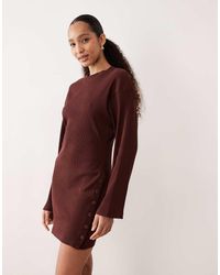 ASOS - Button Detail Wide Rib Crew Neck Mini Dress - Lyst