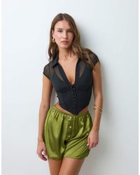 ASOS - Mesh Corset Top With Bengaline Hook-and-eye Waist - Lyst