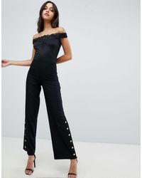 lipsy bandeau jumpsuit with sequin detail in black