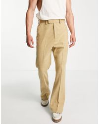 Asos Uomo Abbigliamento Pantaloni e jeans Pantaloni Pantaloni a zampa Pantaloni eleganti a fondo ampio con fascia doppia in vita beige 