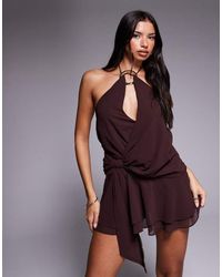 Tiger Mist - Indigo 2.0 Halterneck Drape Tie Side Multiway Chiffon Mini Dress - Lyst