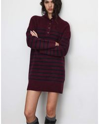 Stradivarius - Robe courte en maille à col cheminée et rayures - Lyst