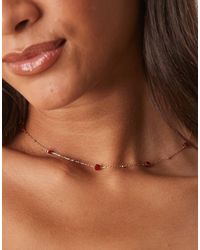 ASOS - Necklace With Gold Tone Fine Chain And Semi-precious Stone Hearts - Lyst