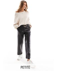Only Petite - Faux Leather Straight Leg Trousers - Lyst
