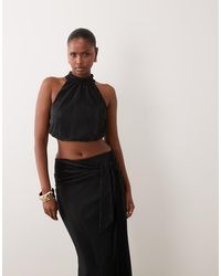 ASOS - Co-ord Plisse Cropped Bubble Halter Neck Top - Lyst