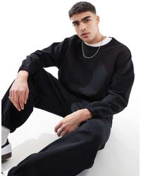 ASOS - Sudadera Negra De Corte Cuadrado Extragrande De Tejido Grueso De 400 G/M² Premium De (Parte De Un Conjunto) - Lyst