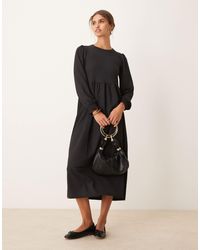 New Look - Plain Crinkle Long Sleeve Smock Midi Dress - Lyst