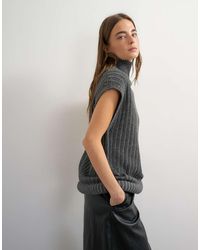 TOPSHOP - Knitted Ribbed Funnel Neck Wool Longline Top With Tube Hem - Lyst