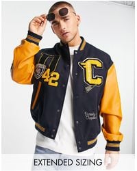 ASOS - Oversized Wool Look Varsity Bomber Jacket With Contrast Leather Look Sleeves - Lyst