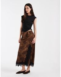 ONLY - Satin Maxi Skirt With Lace Trim - Lyst