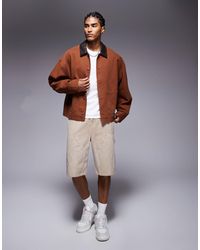 ASOS - Veste coupe carrée oversize style workwear avec col en similicuir - fauve - Lyst
