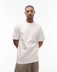 TOPMAN - T-shirt épais oversize texturé à col boutonné - écru - Lyst