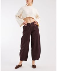 ASOS - Pantalon barrel rayé coupe à enfiler en tissu lavé - bordeaux et marine - Lyst