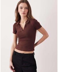 Miss Selfridge - Fitted Rib Polo Top With Picot Stitch - Lyst