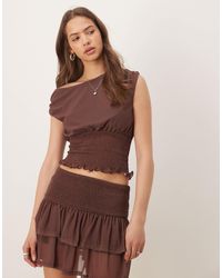 ASOS - Asymmetric Neck Shirred Waist Top - Lyst