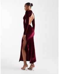 ASOS - Velvet Long Sleeve Maxi Dress With Open Back Embellishment - Lyst