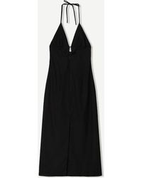 Bershka - Midi Halterjurk Van Linnenmix Met Strikdetail - Lyst