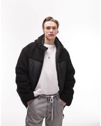 TOPMAN - Puffer Jacket With Borg Panelling - Lyst