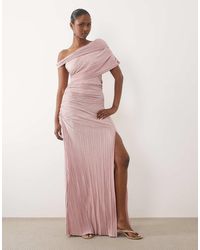 ASOS - Plisse Off Shoulder Ruched Detail Maxi Dress - Lyst
