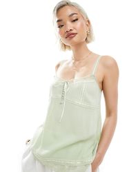 Miss Selfridge - Lace Trim Cheesecloth Cami Top - Lyst