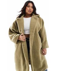 Don't Think Twice - Chaqueta Larga Color Avena Con Doble Botonadura De Borreguito Efecto Peluche De Dtt Plus-Blanco - Lyst