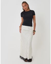 Threadbare - Polka Dot Satin Lace Trim Maxi Skirt - Lyst