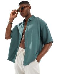 Pull&Bear - Linen Look Revere Neck Shirt - Lyst