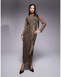 Never Fully Dressed - Halflange Jurk Van Mesh Met Gestrikte Voorkant En Luipaardprint - Lyst