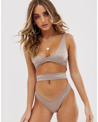 ASOS Trikini con spalline ostrica testurizzato brillante - - Marrone