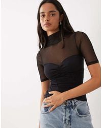 ASOS - Mesh Mix High Neck Short Sleeve Top With Bust Detail - Lyst