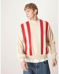 ASOS - Oversized Gebreide Trui Met Ronde Hals, Rechte Pasvorm En Gestreept Patroon - Lyst